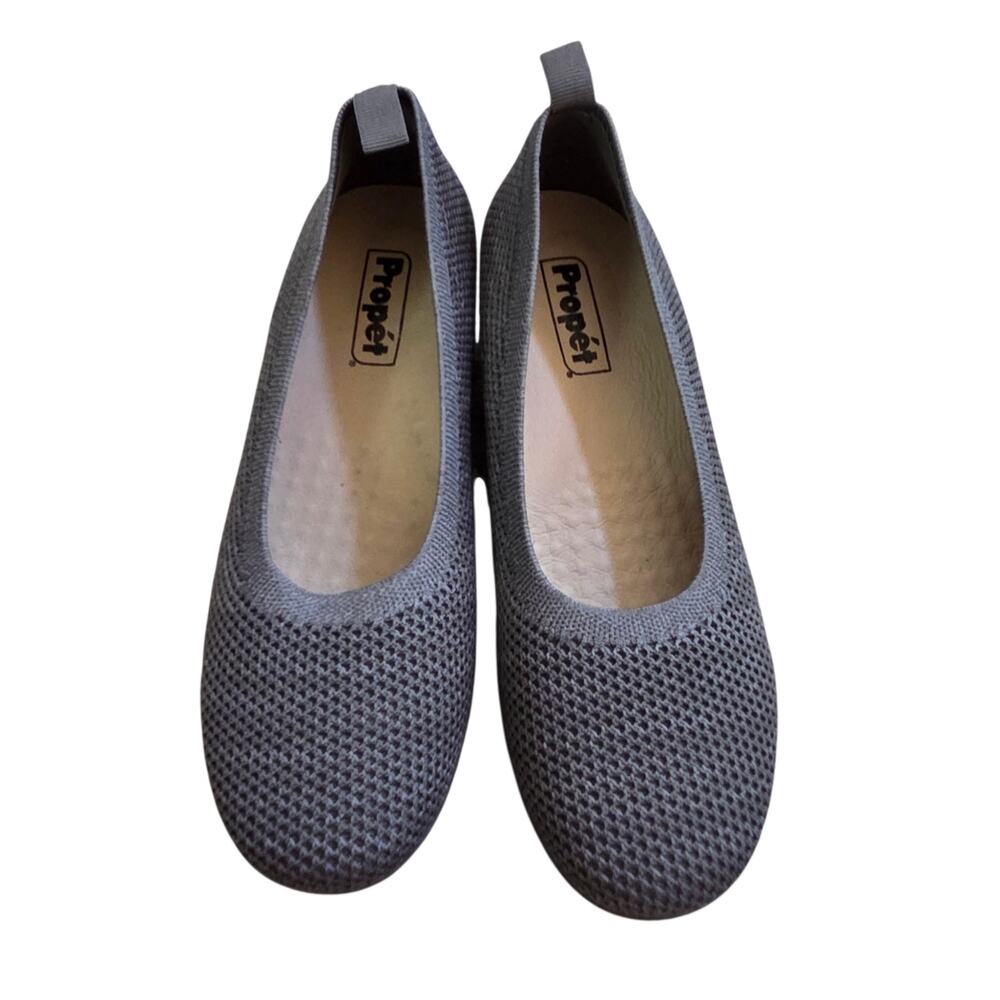 Propet Yen Shoes Stretch Knit Low Wedge Slip-on, sz 9 Flexible Sole New Gray